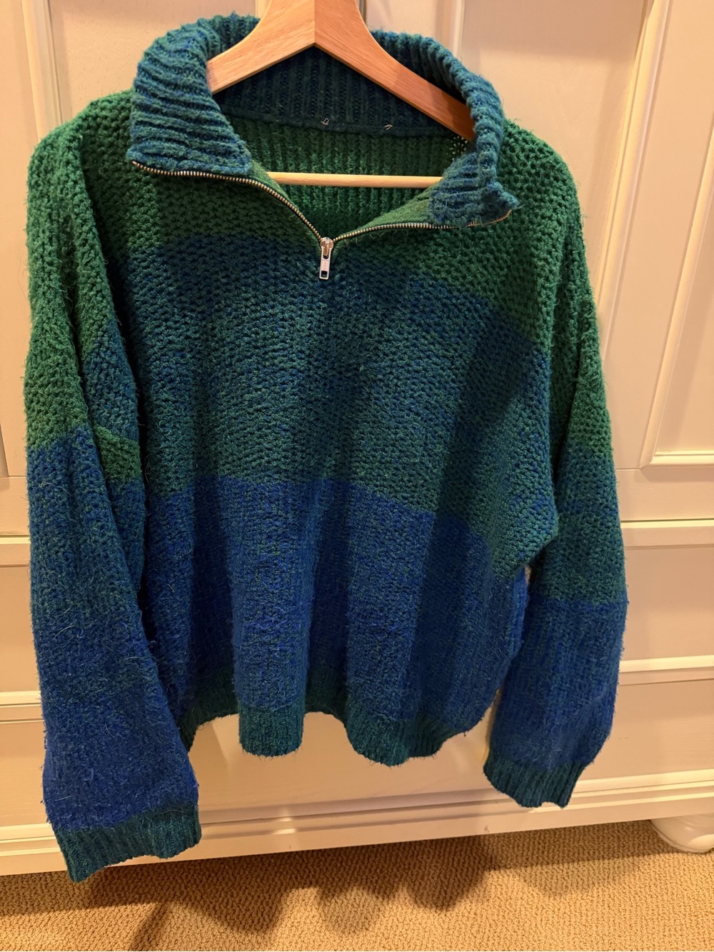 Striped Half-Zip Knit Sweater in Teal & Navy